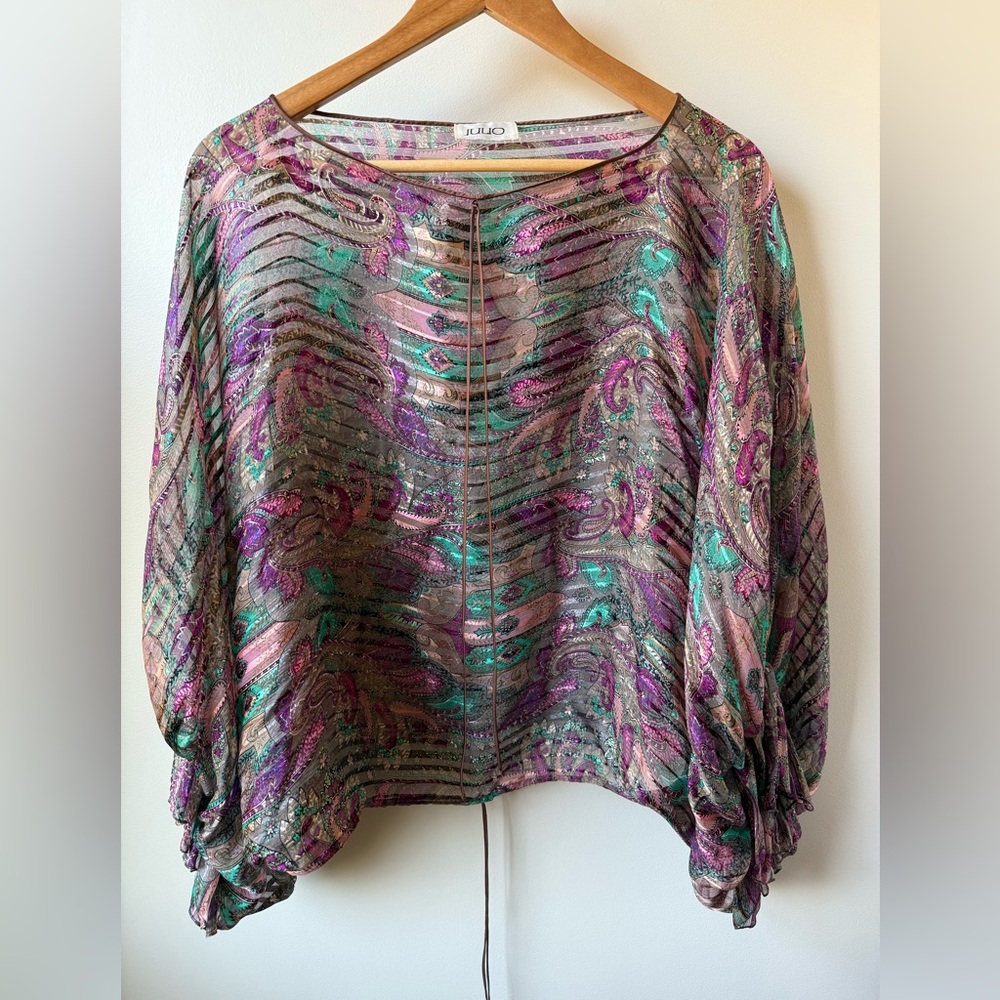 JULIO Vintage Paisley Silk Top Blouse Oversized Artsy Old Money‎ Sheer Club S